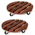 Ceruzo 2X Plantentrolley Met Wieltjes - Rond 30 Cm - Hout