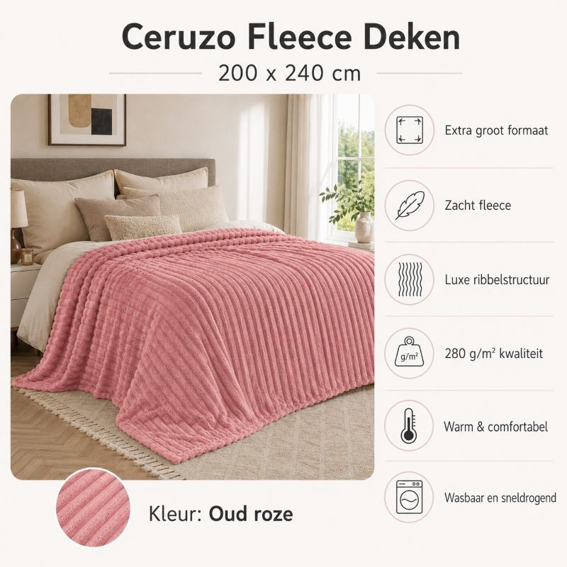 Ceruzo Fleece Deken - 200X240 Cm - Roze