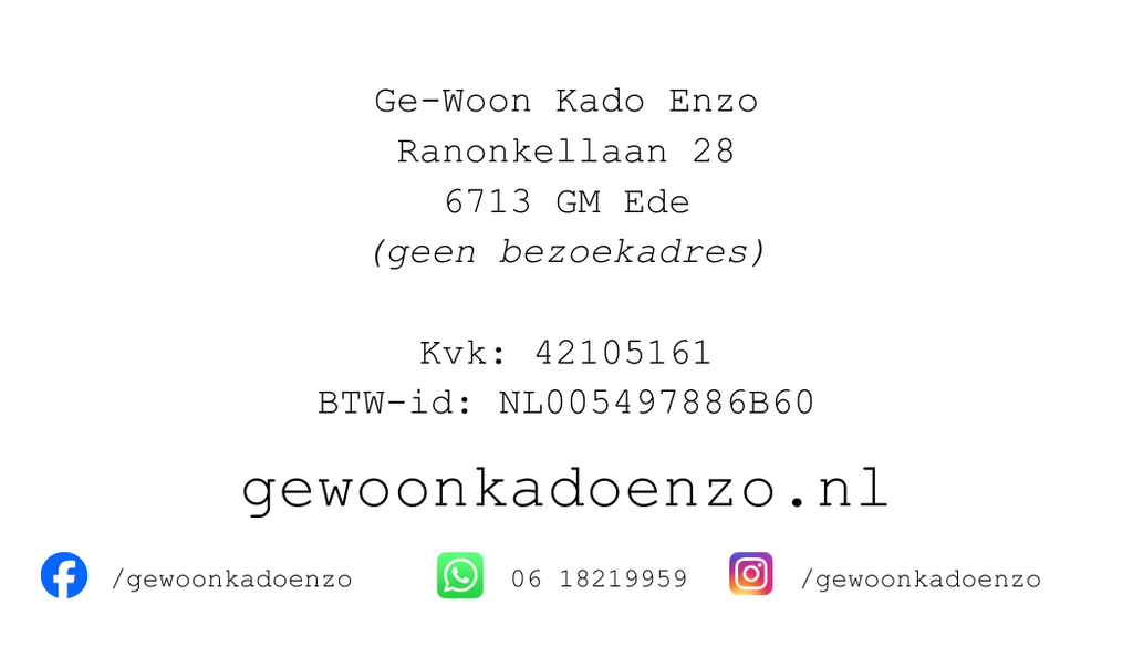 Visitekaartje Ge-Woon Kado Enzo